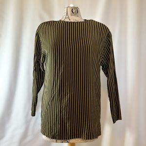 Ellen Tracy Vintage Silk Green & Black Striped Women’s Blouse